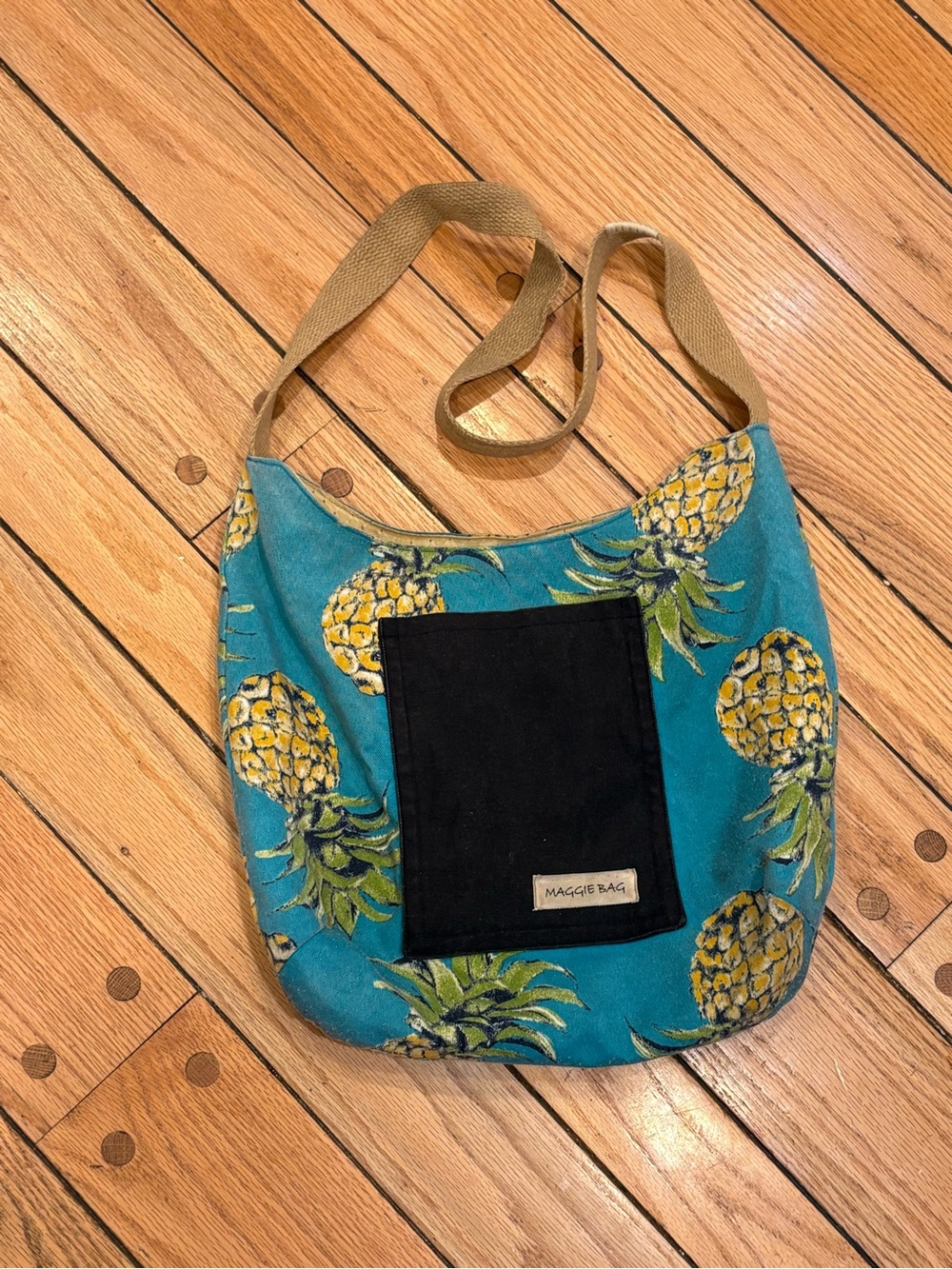 Maggie Bags Canvas Pineapple Print Shoulder Tote in Teal hippie boho purse